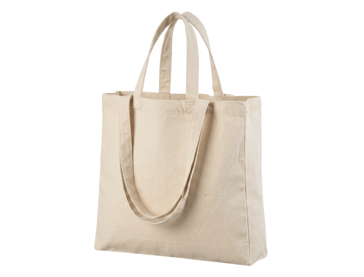 Natural horizontal heavyweight cotton tote bag with double handles, side and bottom gussets, 340 g/m² — alternate view