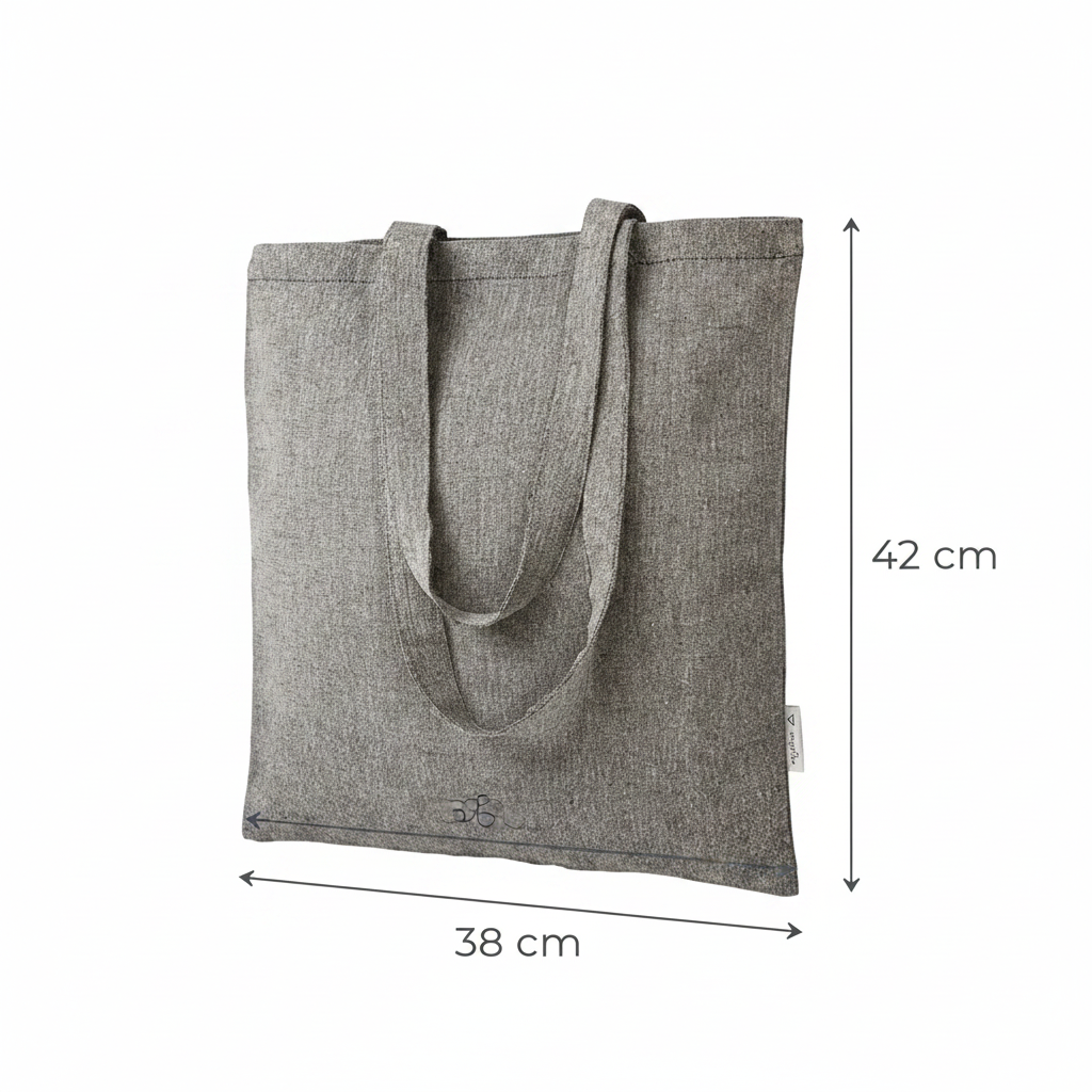 Musta meleerattu kierrätysmateriaalista valmistettu kangaskassi 38 × 42 cm (140 g/m²) – kuva 2