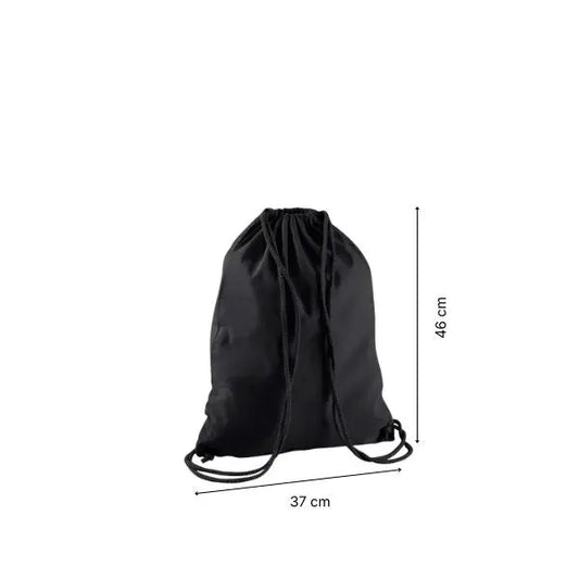 Baumwoll-Turnbeutel mit Kordelzug und individuellem Druck – Black with Black Strings