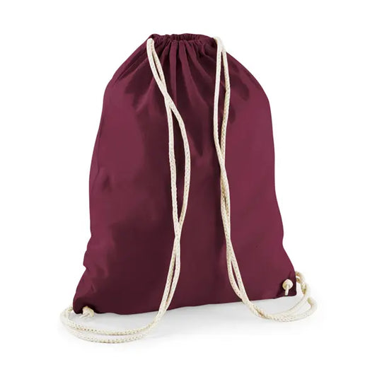 Mochila saco de algodón con cordón y estampado personalizado en rojo burdeos – imagen 1