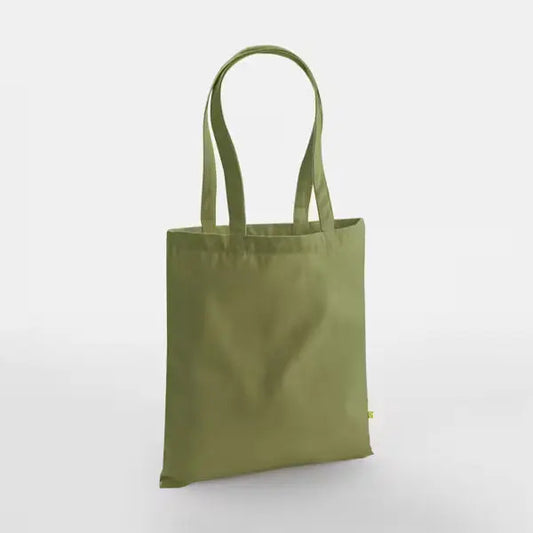 Bright olive green heavyweight organic cotton tote bag with custom logo print, 340 g/m²