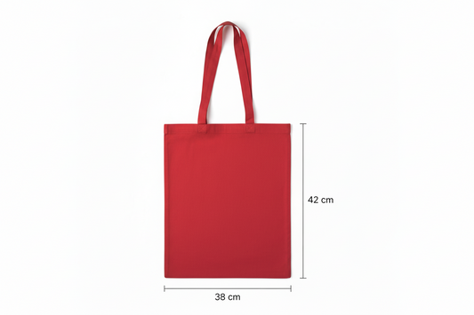 Red Cotton Tote Bag with Logo Print (140 g/m², 38×42 cm)