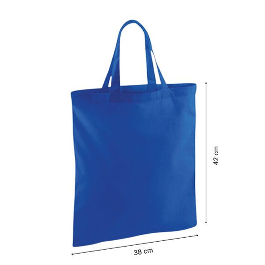 Royal Blue Cotton Tote Bag with Short Handles and Logo Print 140 g/m² 38x42 cm