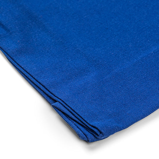 Close-up detail of royal blue 220 g/m² cotton tote bag gusset and stitching