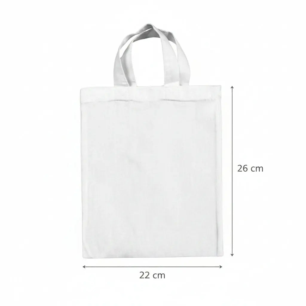 Lille hvid bomulds mulepose med eget tryk, 22 × 26 cm, 140 g/m²