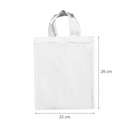 Liten vit bomullstygpåse med eget tryck, 22 × 26 cm, 140 g/m²