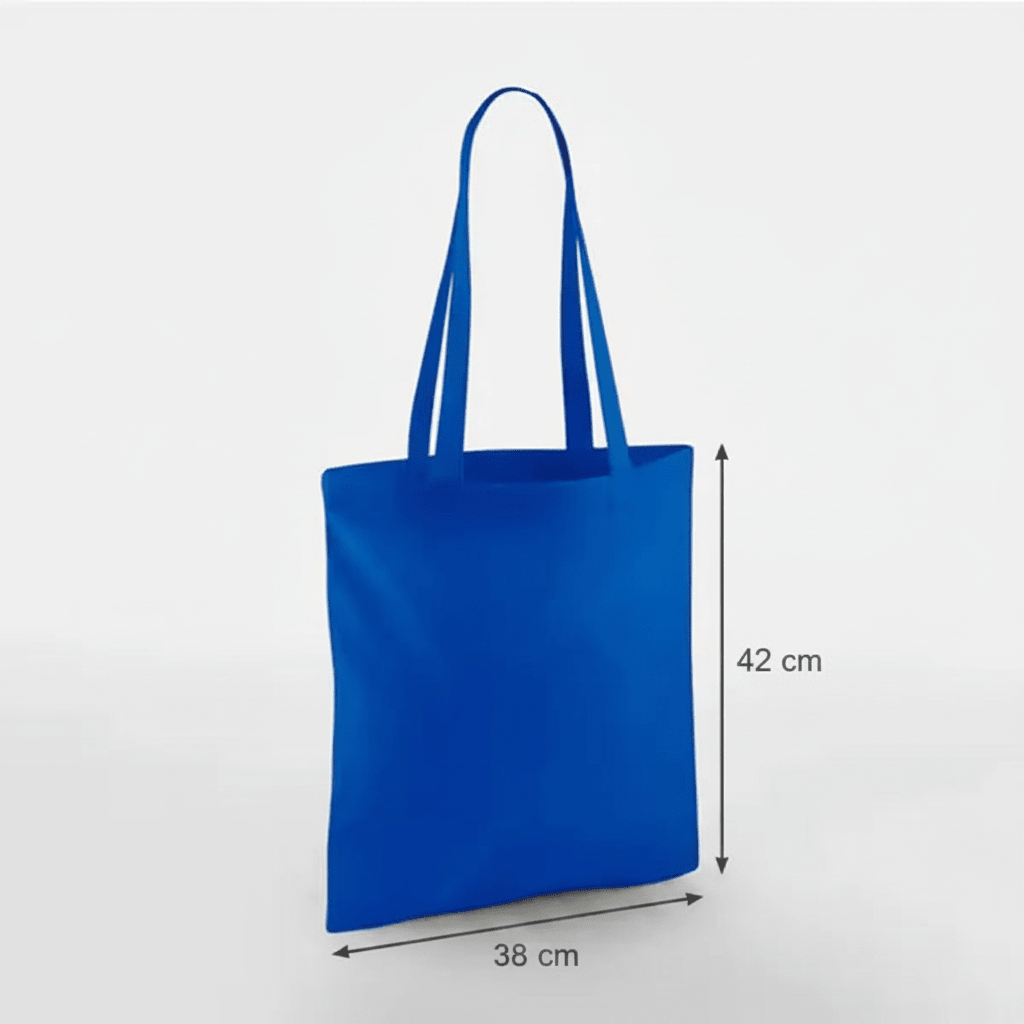 Klar kongeblå mulepose, 38 × 42 cm, 140 g/m² bomuld med lange hanke – alternativt produktfoto