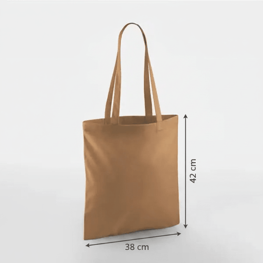Karamellbraun Baumwolltasche, 38 × 42 cm, 140 g/m², lange Griffe – alternatives Produktfoto