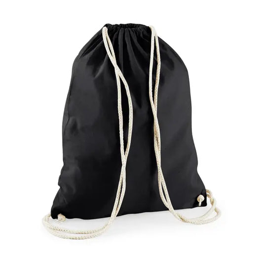 Mochila saco de algodón con cordón y estampado personalizado en negro – imagen 1