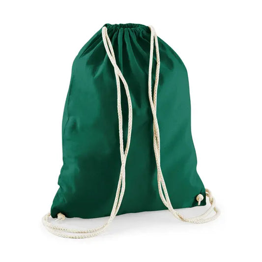 Mochila saco de algodón con cordón y estampado personalizado en verde botella – imagen 1