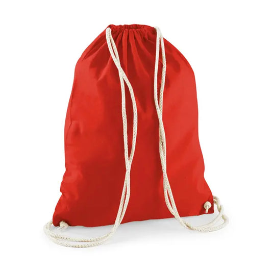 Mochila saco de algodón con cordón y estampado personalizado en rojo brillante – imagen 1
