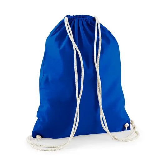 Mochila saco de algodón con cordón y estampado personalizado en azul rey brillante – imagen 1
