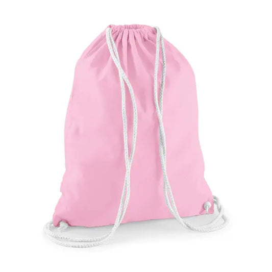 Mochila saco de algodón con estampado personalizado – rosa clásico con cordones blancos – imagen 1