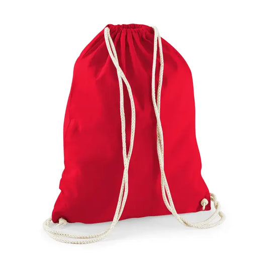 Mochila saco de algodón con cordón y estampado personalizado en rojo clásico – imagen 1