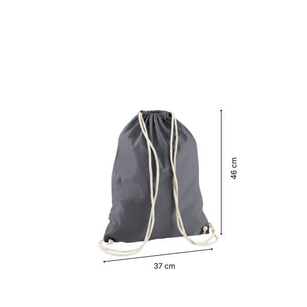 Drawstring cotton gymsac with custom print Graphite Dark Grey