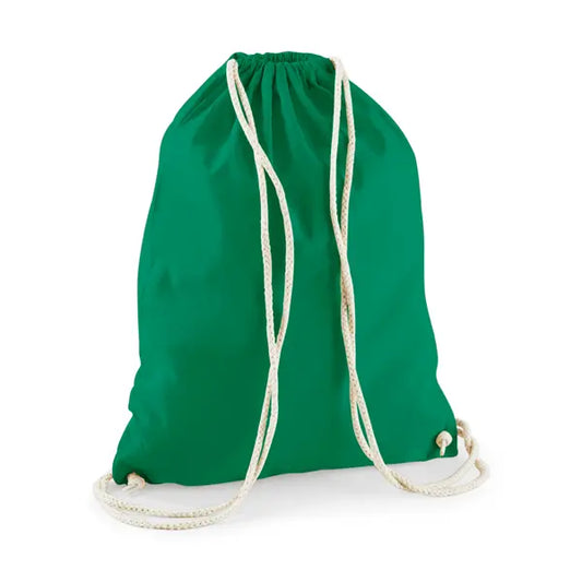 Mochila saco de algodón con cordón y estampado personalizado en verde kelly – imagen 1