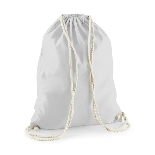 Mochila saco de algodón con cordón y estampado personalizado en gris claro – imagen 1