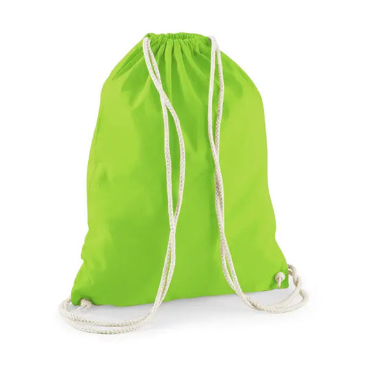 Mochila saco de algodón con cordón y estampado personalizado en verde lima – imagen 1