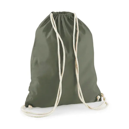 Mochila saco de algodón con cordón y estampado personalizado en verde oliva – imagen 1