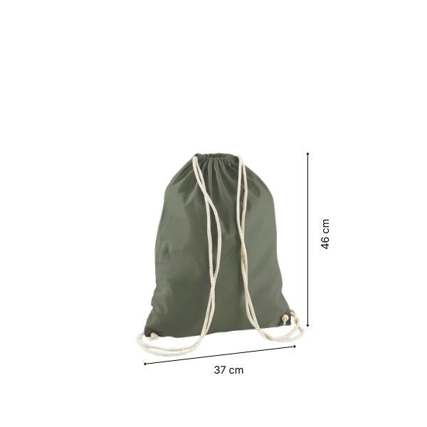 Drawstring cotton gymsac with custom print Olive Green