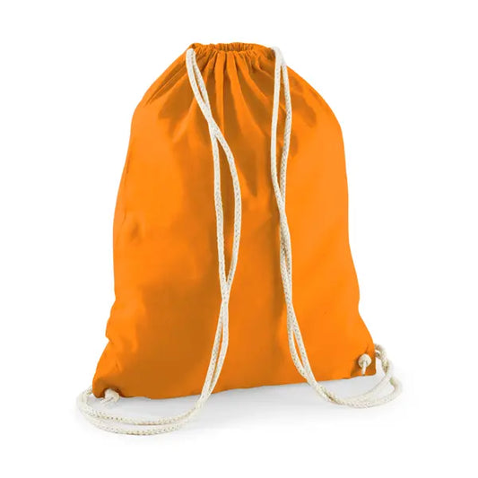 Mochila saco de algodón con cordón y estampado personalizado en naranja – imagen 1