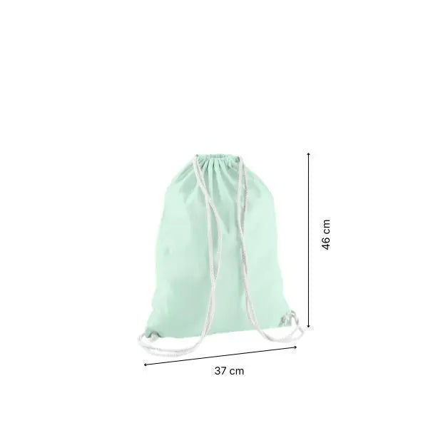 Drawstring Cotton Gymsac with Custom Print – Pastel Mint Green in White – image 2