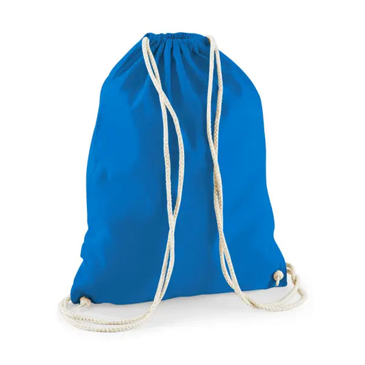 Mochila saco de algodón con estampado personalizado en azul zafiro – imagen 1