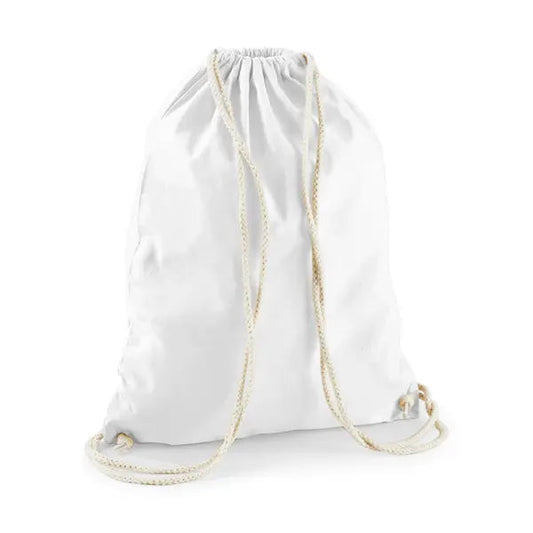 Mochila saco de algodón con estampado personalizado en blanco nieve – imagen 1