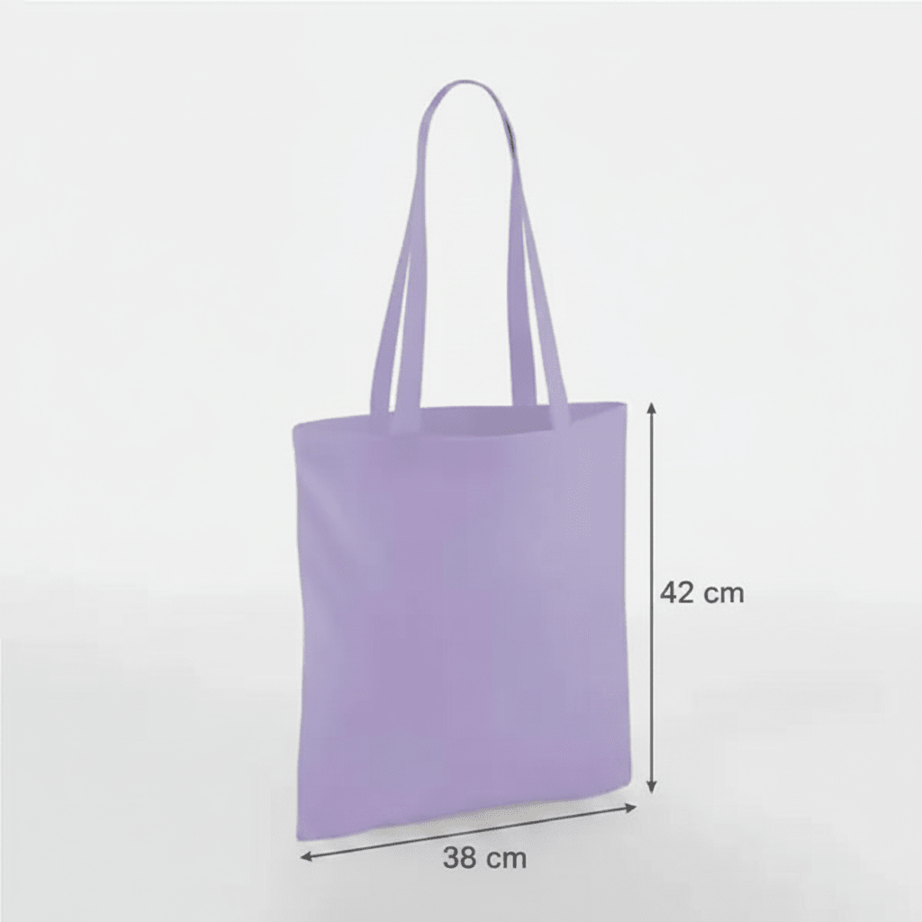 Lavendellilla mulepose, 38 × 42 cm, 140 g/m² bomuld med lange hanke – alternativt produktfoto