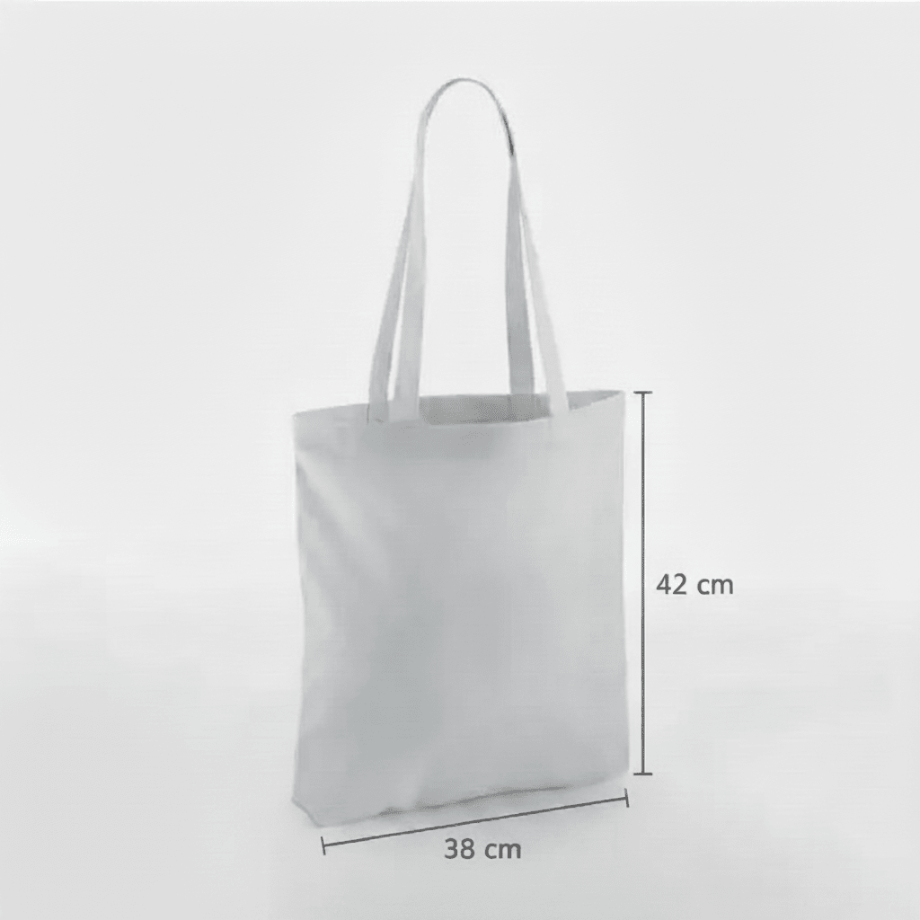 Lysegrå mulepose, 38 × 42 cm, 140 g/m² bomuld med lange hanke – alternativt produktfoto
