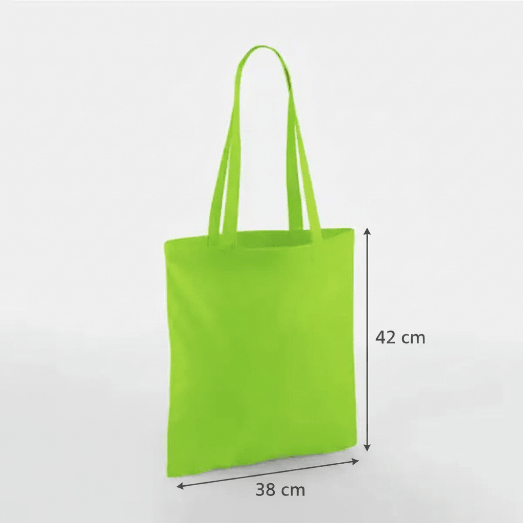 Limegrøn mulepose, 38 × 42 cm, 140 g/m² bomuld med lange hanke – alternativt produktfoto