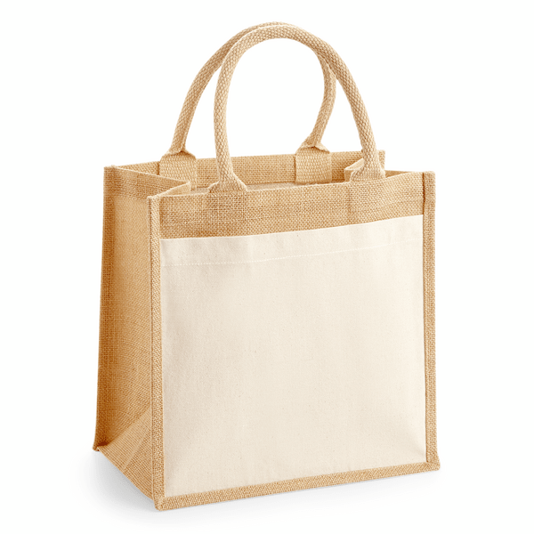 Natural Cotton Pocket Jute Midi Tote 30 × 30 × 19 cm (340 g/m²)