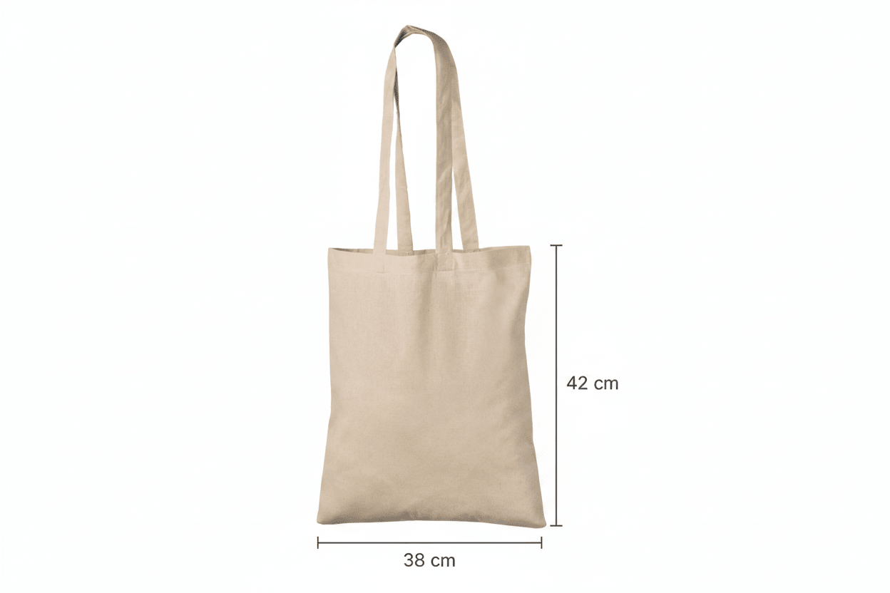 Naturfarbene Baumwolltasche mit Logodruck (180 g/m², 38 × 42 cm)