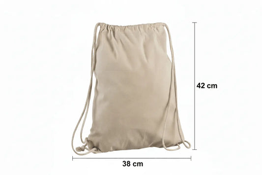 Naturfarbener Baumwollbeutel mit Kordelzug und eigenem Druck, 38 × 46 cm (140 g/m²)