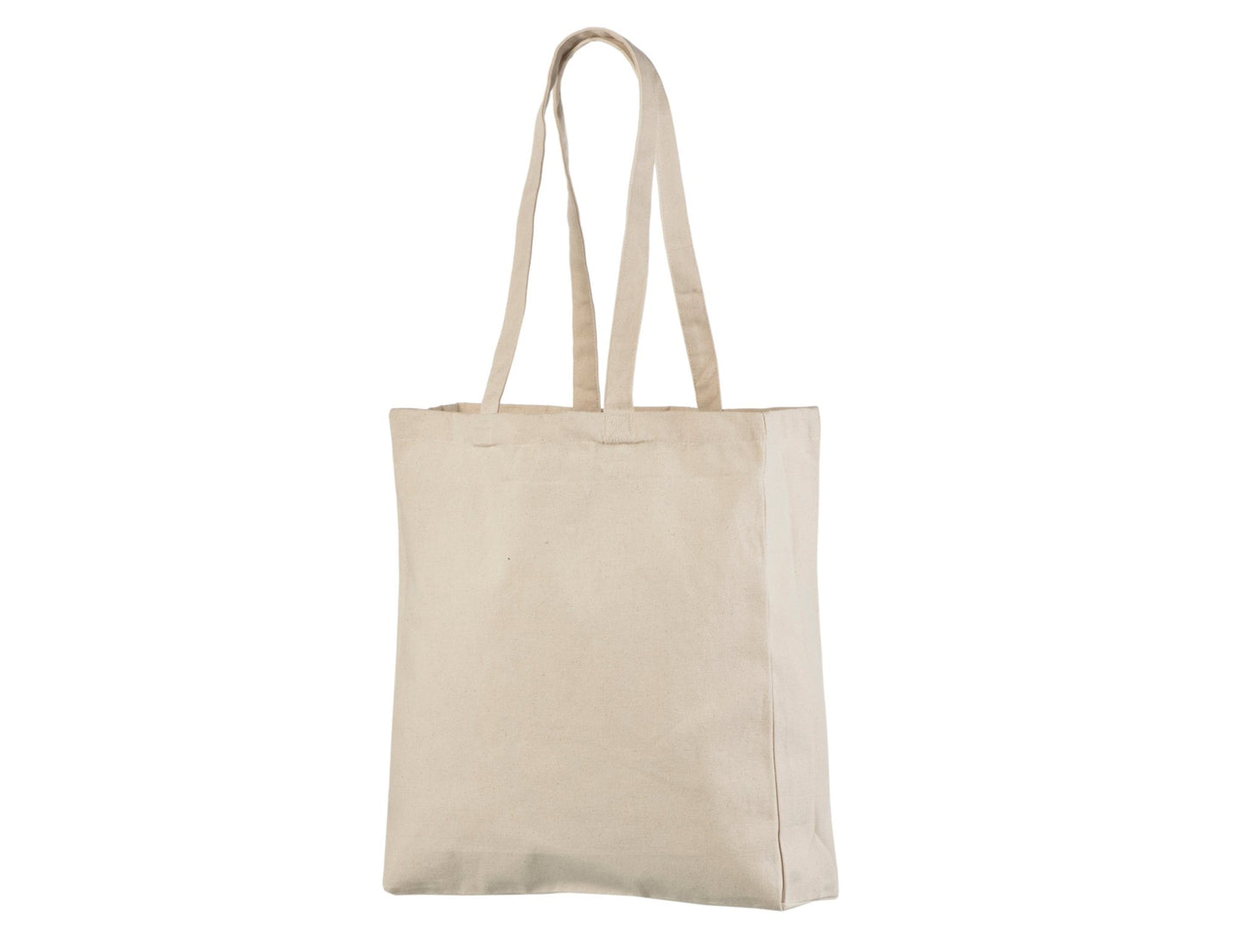 Naturfärgad kraftig tygkasse med tryck (340 g/m², 38 × 42 cm, sido- och bottenveck)