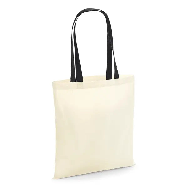 Naturvit tygkasse med svarta handtag och logotryck (140 g/m², 38×42 cm)