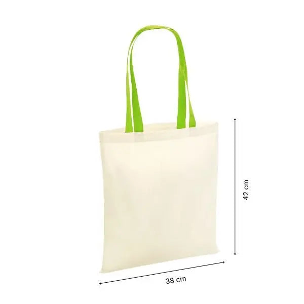 Natural w. Lime Green Handles: Tote Bag with Logo Print (140 g/m², 38×42 cm) – image 2