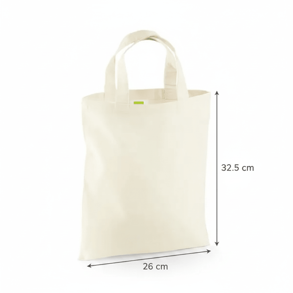 Naturvit mini-tygpåse i bomull med eget tryck (140 g/m², 26 × 32,5 cm) – bild 2