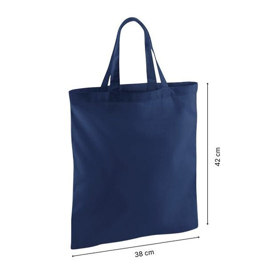 Navy Blue Cotton Tote Bag with Short Handles and Logo Print 140 g/m² 38x42 cm