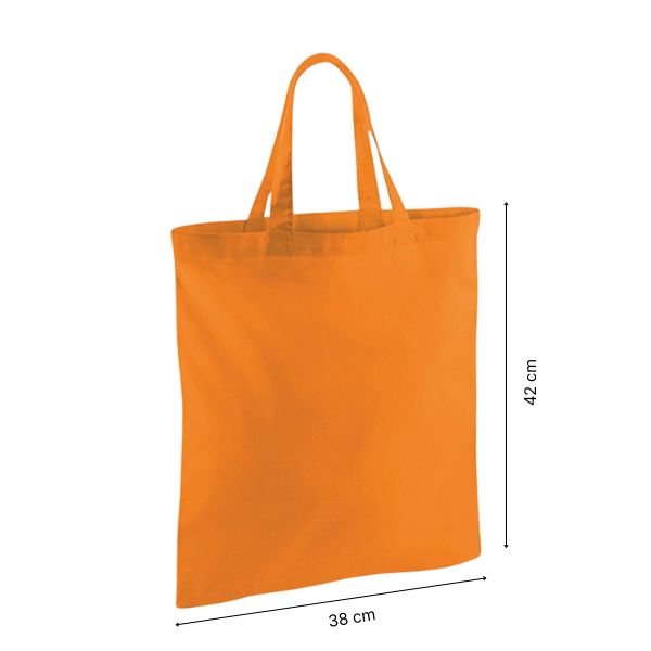 Orange Cotton Tote Bag with Short Handles and Logo Print 140 g/m² 38x42 cm