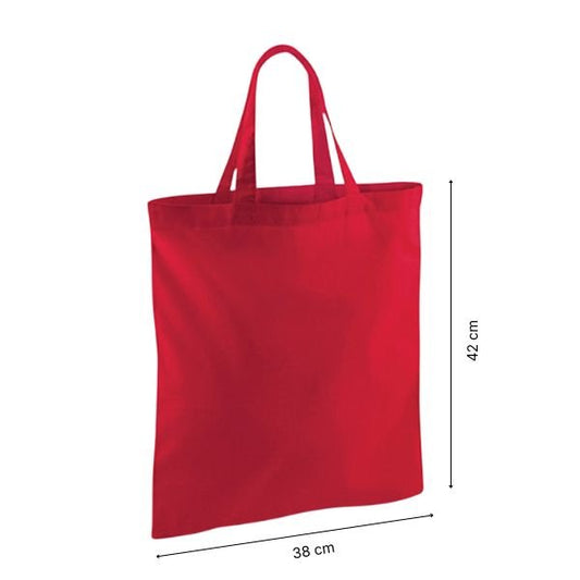 Red Cotton Tote Bag with Short Handles and Logo Print 140 g/m² 38x42 cm