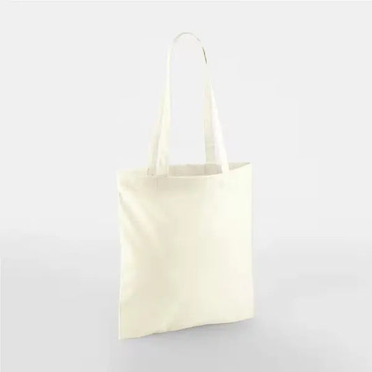 Natural white classic cotton tote bag with long handles and custom logo print, 140 g/m², 38 × 42 cm