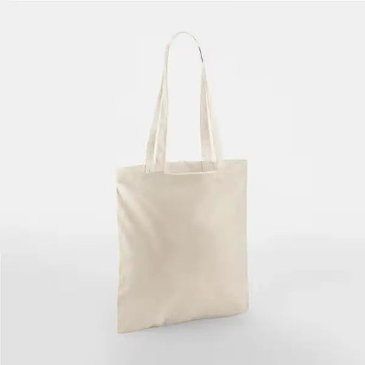 Sand beige classic cotton tote bag with long handles and custom logo print, 140 g/m², 38 × 42 cm