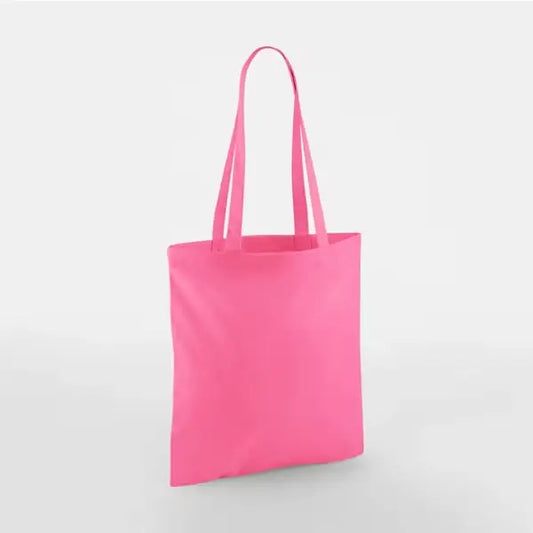 True pink classic cotton tote bag with long handles and custom logo print, 140 g/m², 38 × 42 cm