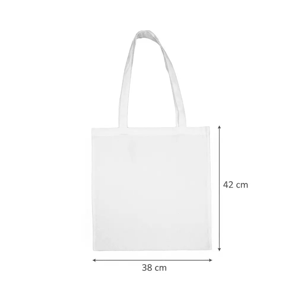 Snehvid billig tynd bomuldspose med eget tryk, 100 g/m²