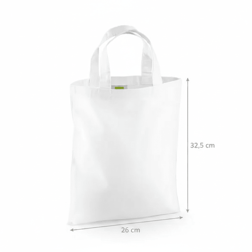 Hvid mini-mulepose i bomuld med eget tryk (140 g/m², 26 × 32,5 cm) – billede 2