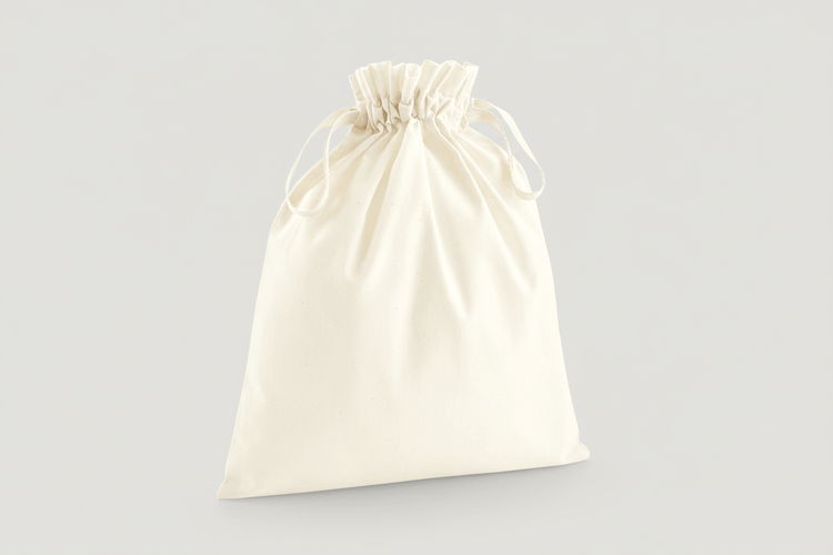 Natural Organic Cotton Drawstring Pouch Stuff Bag with Custom Print 115 gm²