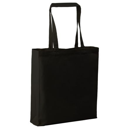 Sort standard mulepose med logotryk (220 g/m², 38×42 cm, side- og bundfals)