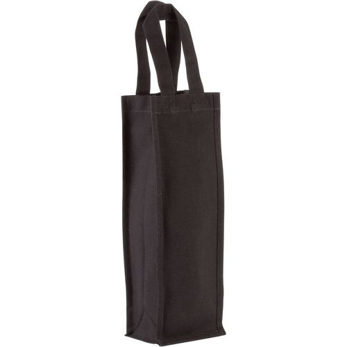 Weinflaschentasche aus Baumwollcanvas in Schwarz mit Logodruck (310 g/m², 12×36×10 cm)