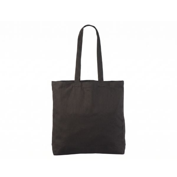 Shopper in cotone pesante nero con stampa logo, 340 g/m², 38 x 42 cm, con soffietti laterali e sul fondo